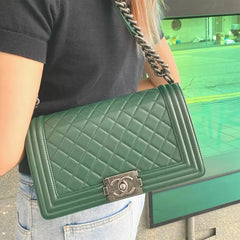 JS558 - CHANEL Boy Green Lambskin Flap Bag