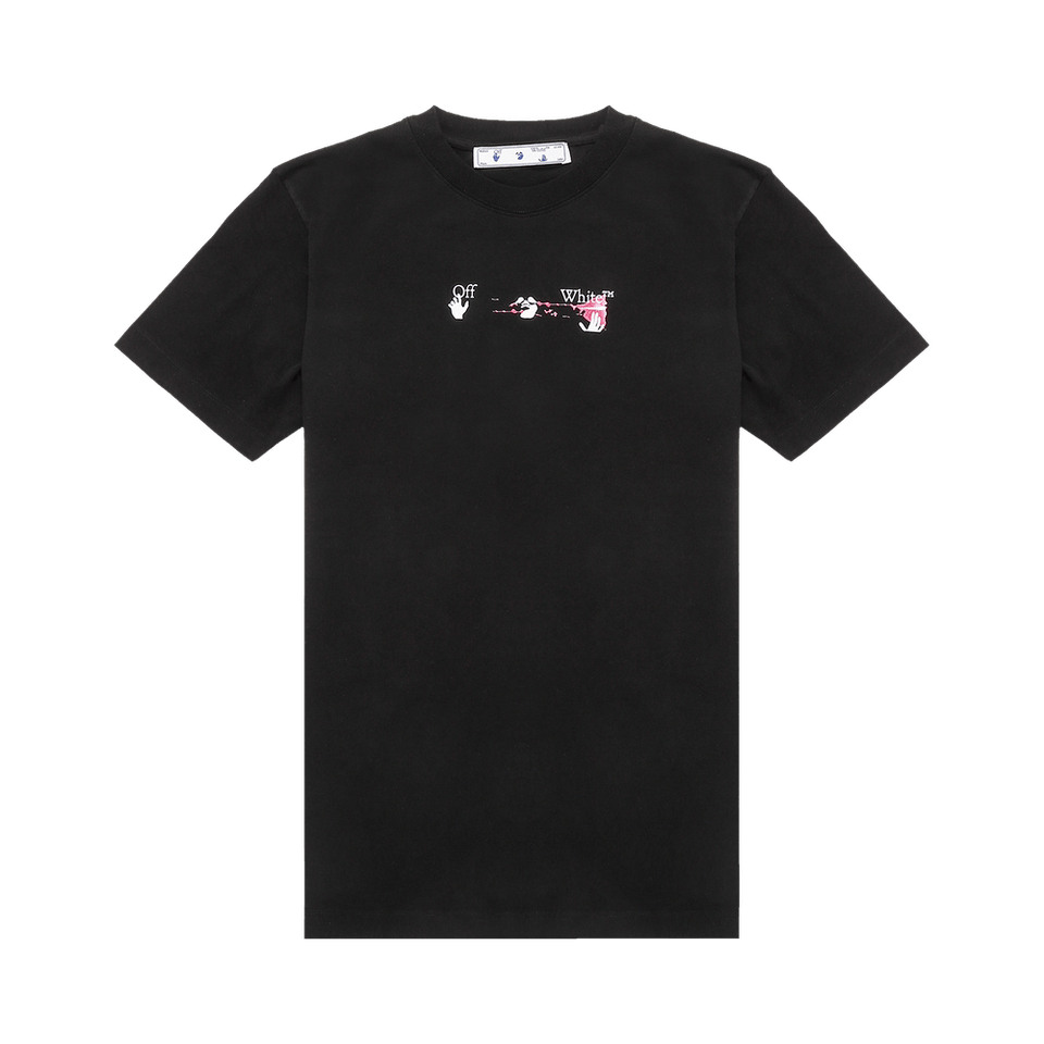 Off-White Acrylic Arrow Shorts-Sleeve Slim T-Shirt Black/Fuchsia