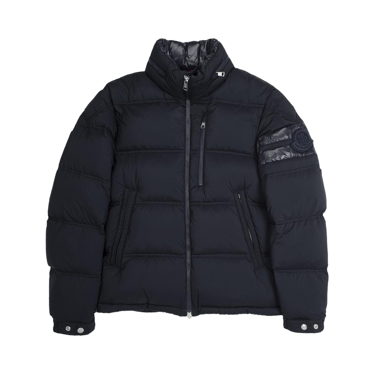 Moncler Delaume Full Zip Puffer Jacket With Stripe On Arm Navy/White