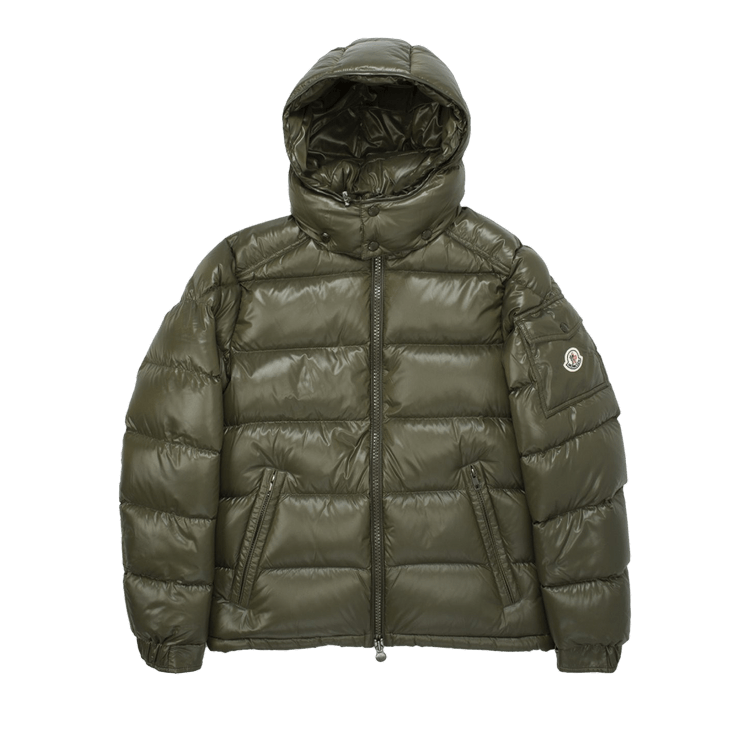 Moncler Maya Hooded Puffer Shiny Jacket Dark Green