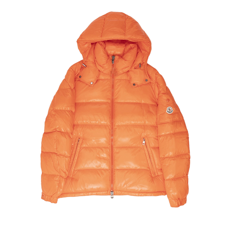 Moncler Maya Hooded Puffer Shiny Jacket Orange