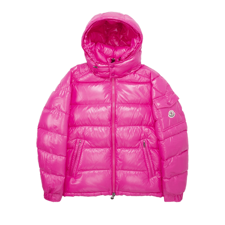 Moncler Maya Hooded Puffer Shiny Jacket Pink