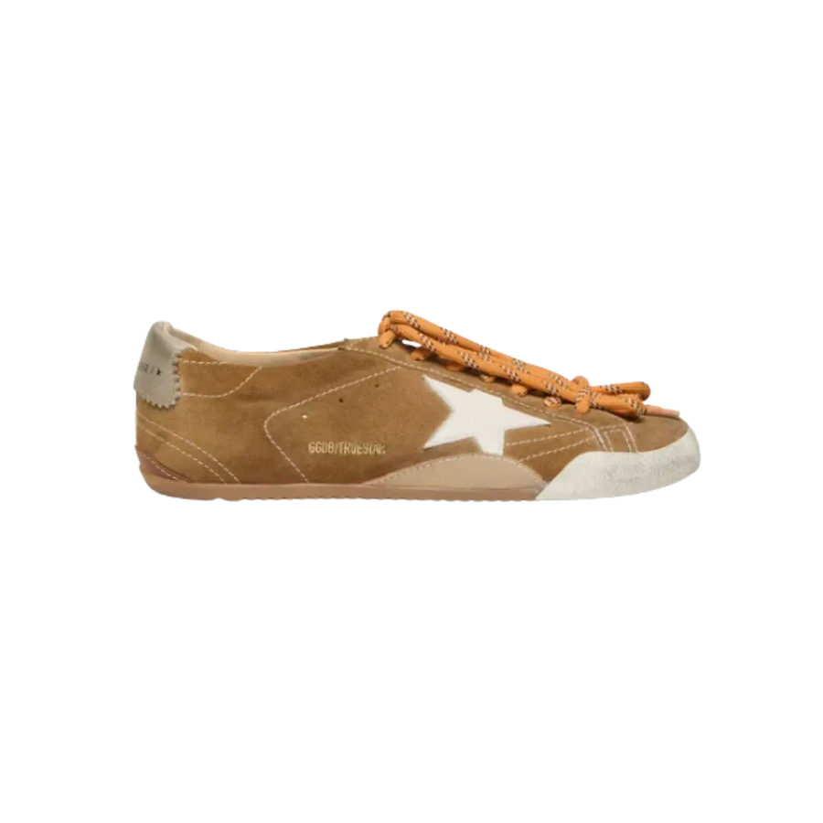 Golden Goose True-Star In Tobacco-Colored Suede With White Star And Platinum Heel Tab