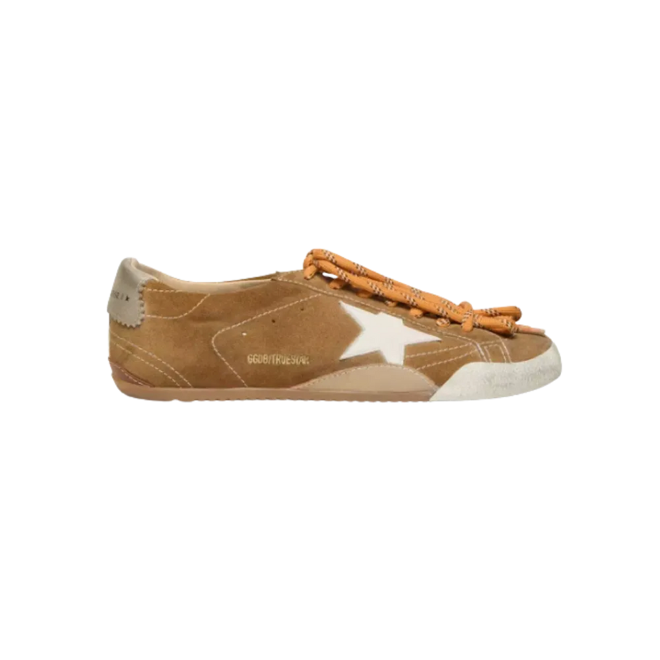 Golden Goose True-Star In Tobacco-Colored Suede With White Star And Platinum Heel Tab
