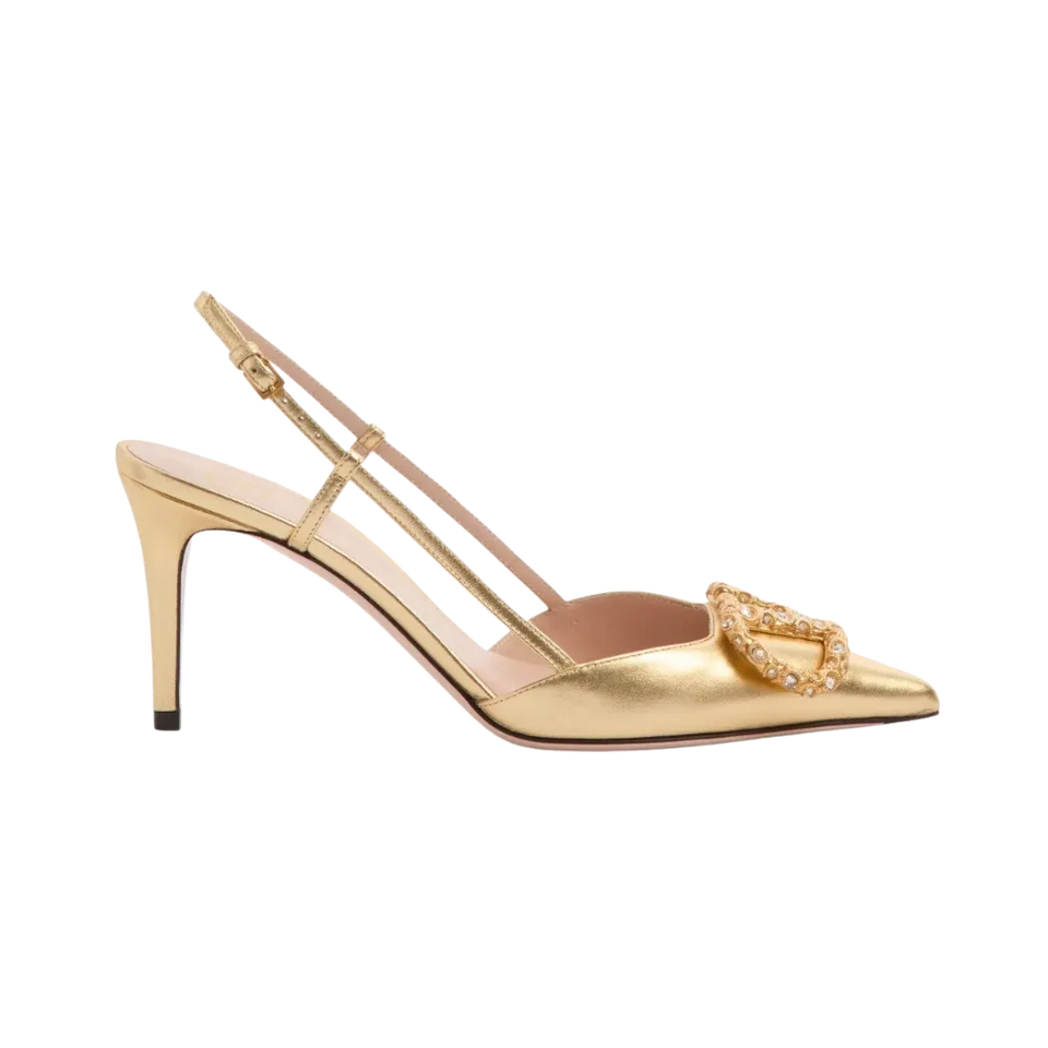 Valentino VLogo Signature Slingback Pump In Laminated Nappa Leather 80mm Antique Brass