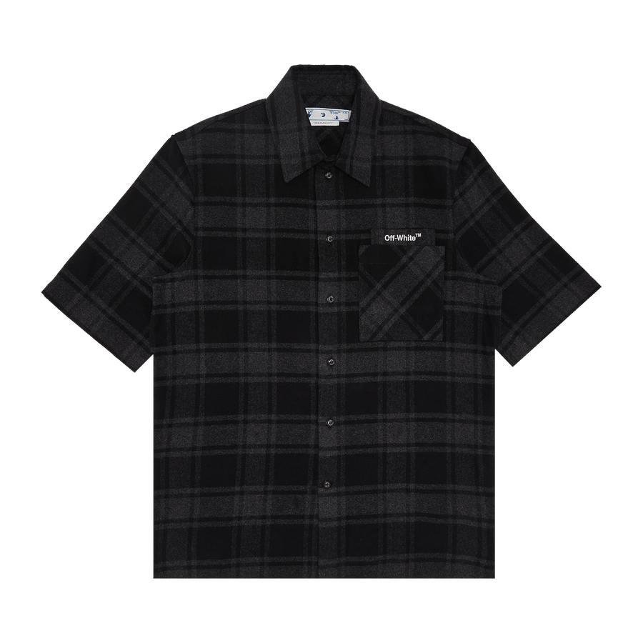 Off-White Outline Arr Flan Over Shorts-Sleeve Shirt Grey Black