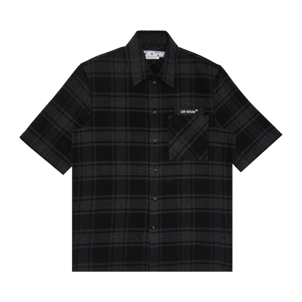 Off-White Outline Arr Flan Over Shorts-Sleeve Shirt Grey Black