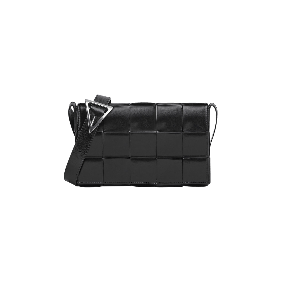 Bottega Veneta Intreccio Leather Cassette Bag Black/Silver