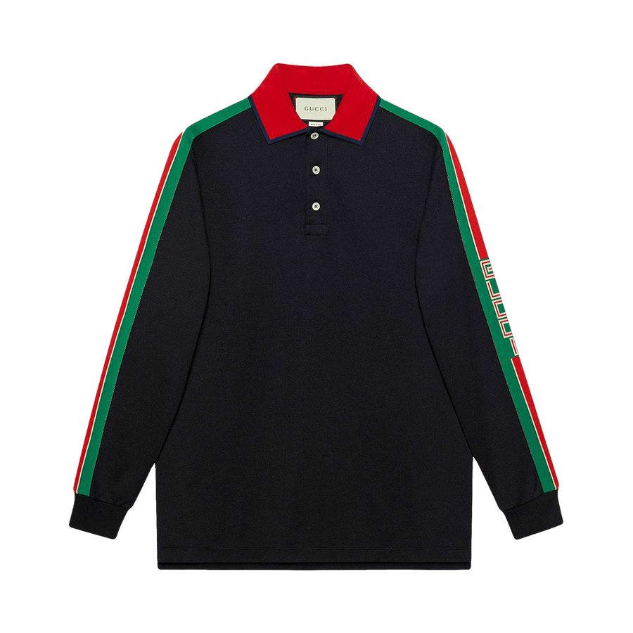 Gucci Long-Sleeve Logo Polo Multicolor