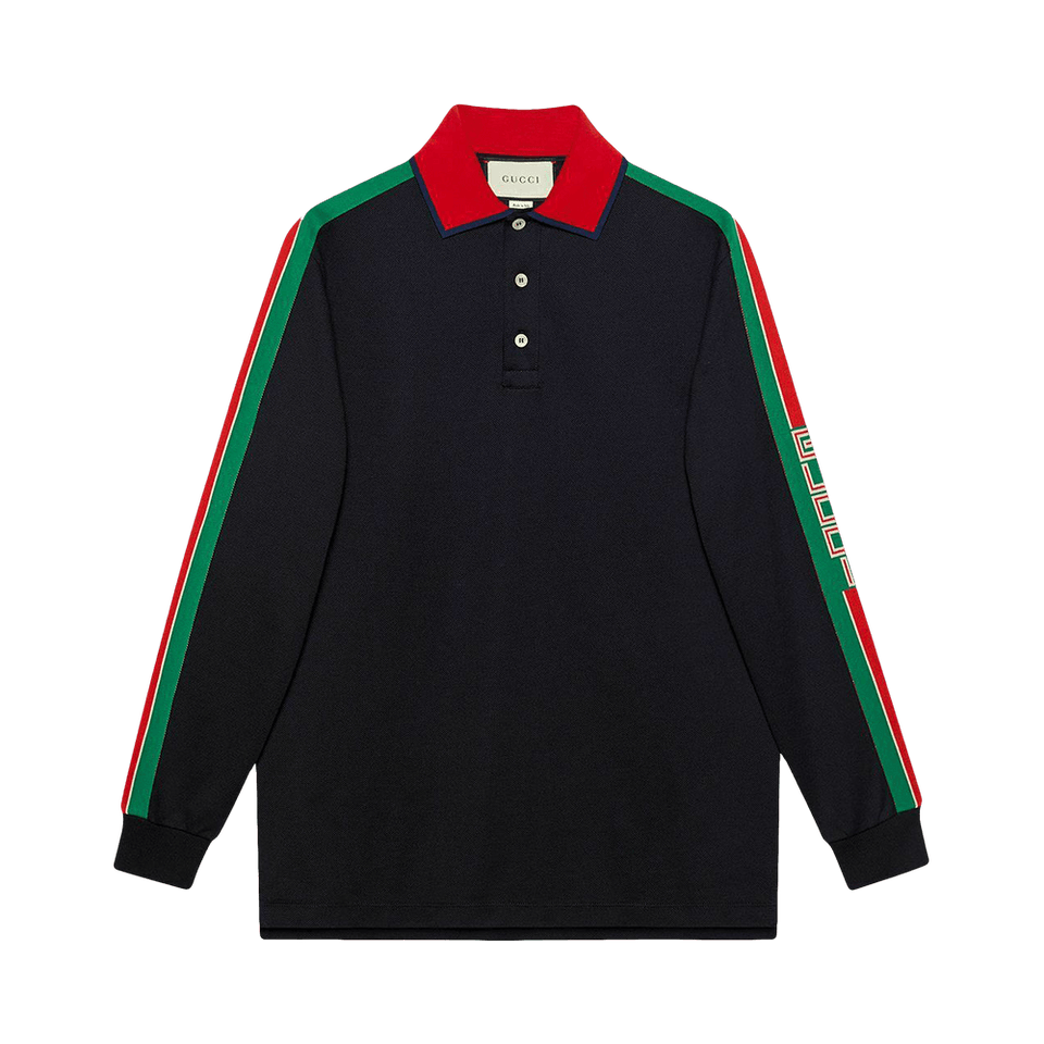 Gucci Long-Sleeve Logo Polo Multicolor