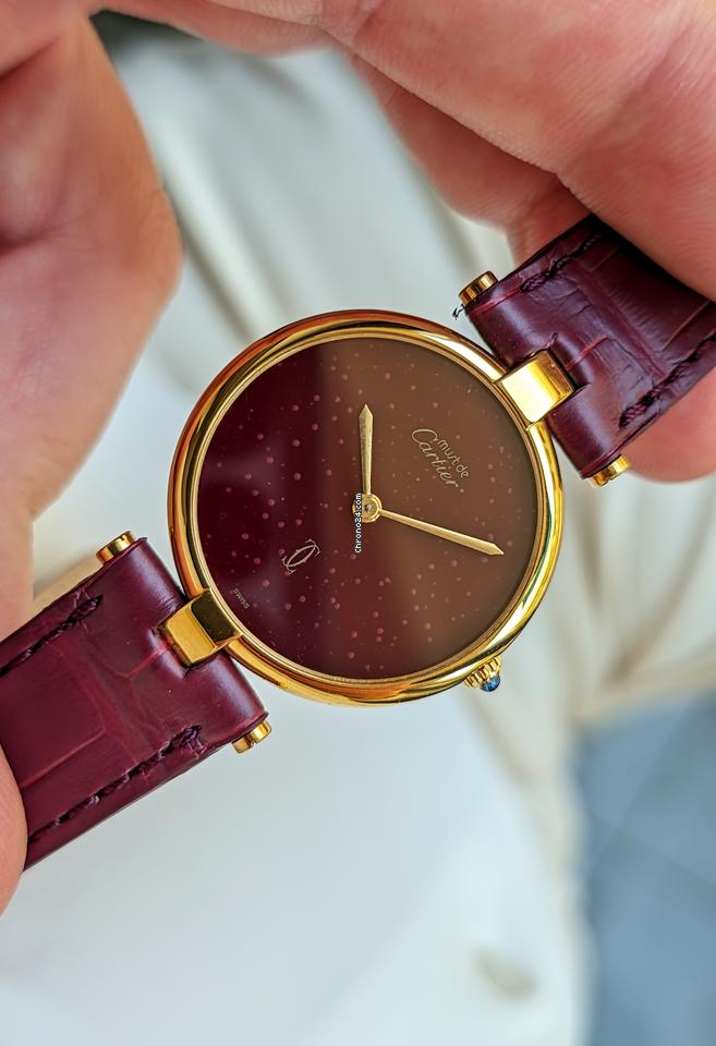 Cartier Must de Cartier Vermeil Burgundy Dial Vintage Gold Pl. 925
