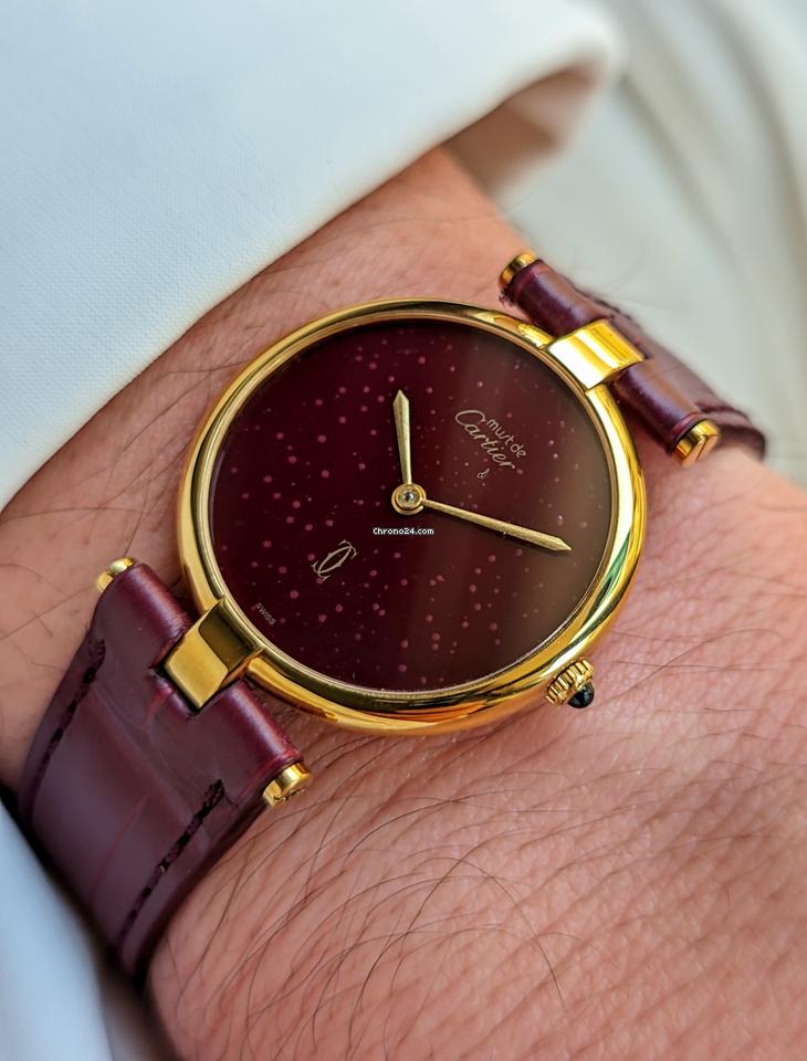 Cartier Must de Cartier Vermeil Burgundy Dial Vintage Gold Pl. 925