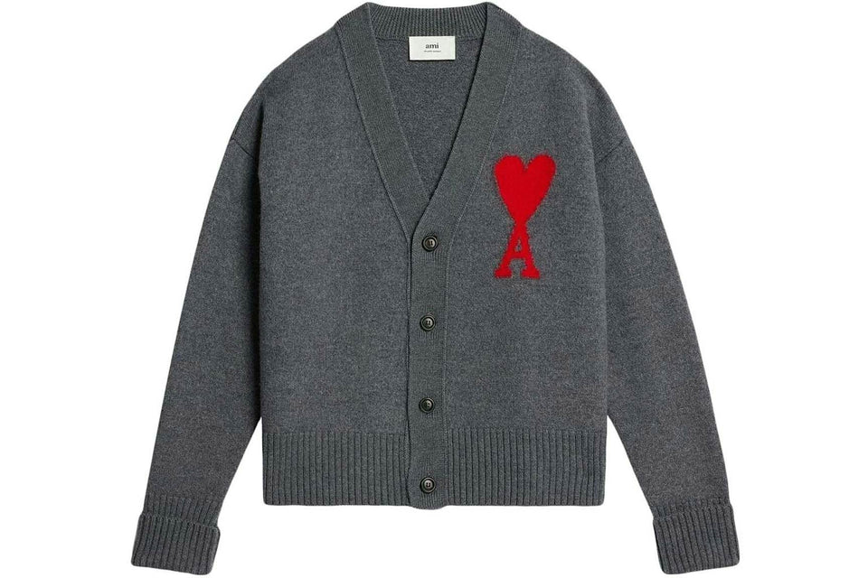 Ami Paris Ami De Coeur Cardigan Dark Grey
