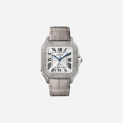 Cartier Santos De Cartier Silver Dial Leather Strap Watch - WJSA0014