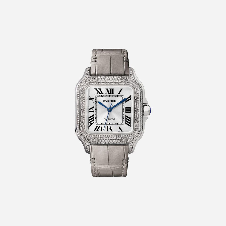 Cartier Santos De Cartier Silver Dial Leather Strap Watch - WJSA0014