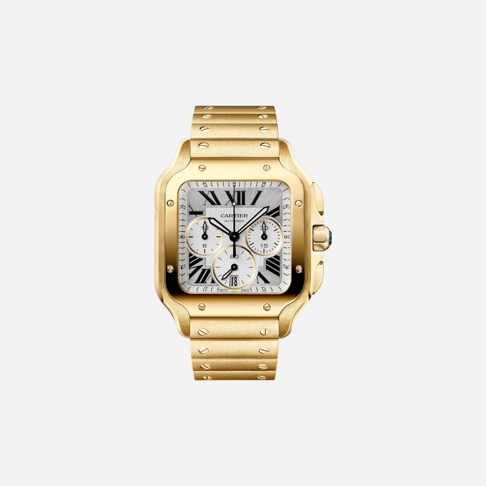Cartier Santos De Cartier Silver Dial Yellow Gold Strap Watch - WGSA0110