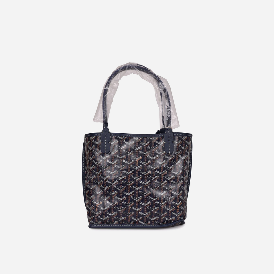 Goyard Goyardine Anjou Navy Mini Tote Bag Palladium Hardware