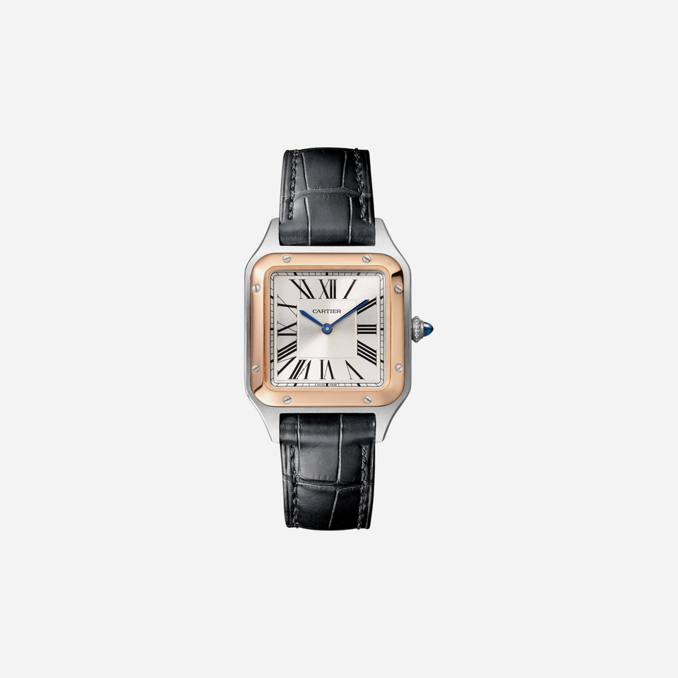 Cartier Santos Dumont Silver Dial Black Leather Strap Watch - W2SA0038