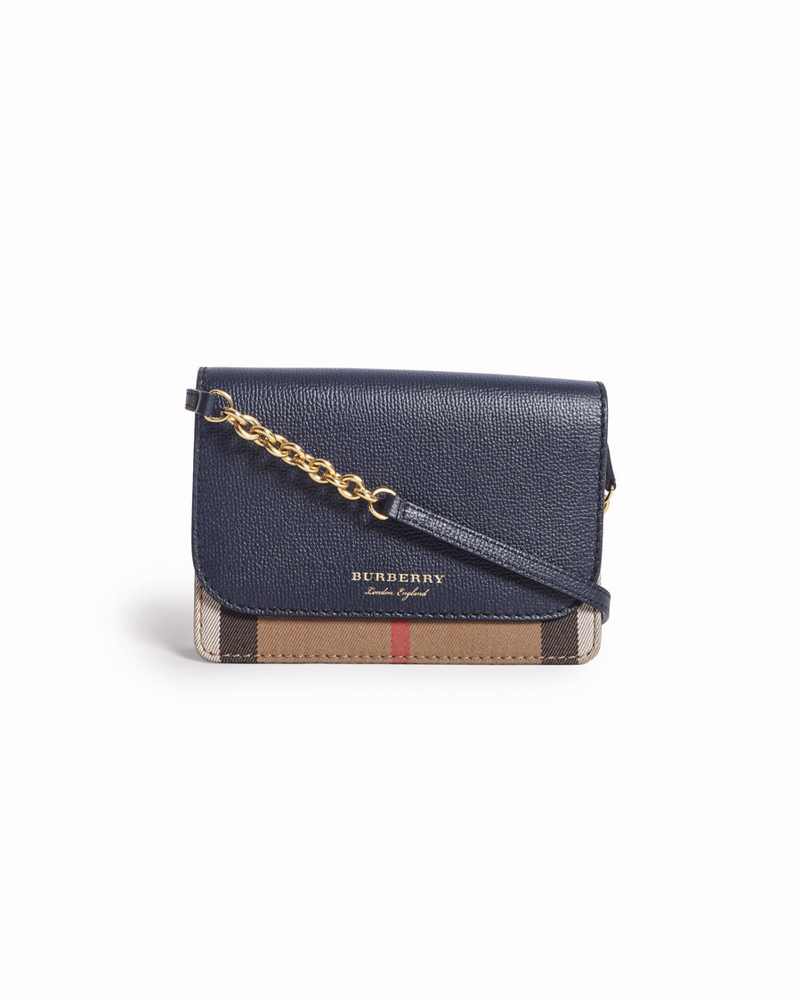 Burberry Hampshire Black Leather & House Check Wallet on Chain Crossbody Bag