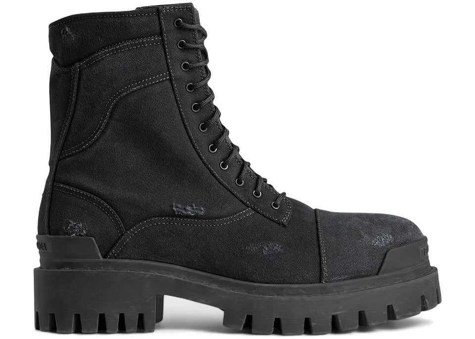 Balenciaga Combat Strike Boot Black Cotton Canvas