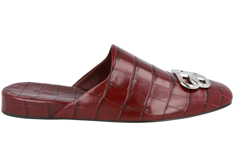 Balenciaga Croc Embossed Leather Cosy Bb Mule Dark Red Womens
