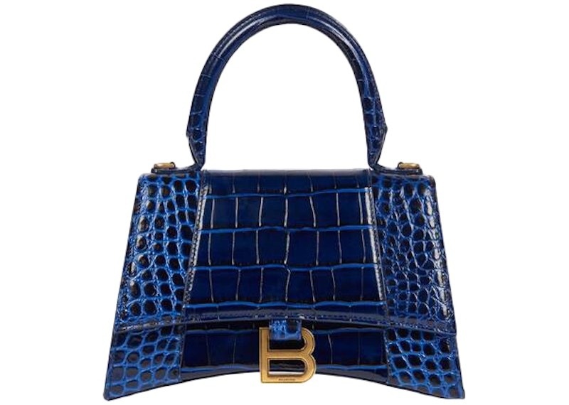 Balenciaga Hourglass Top Handle Bag Small Crocodile Embossed Navy