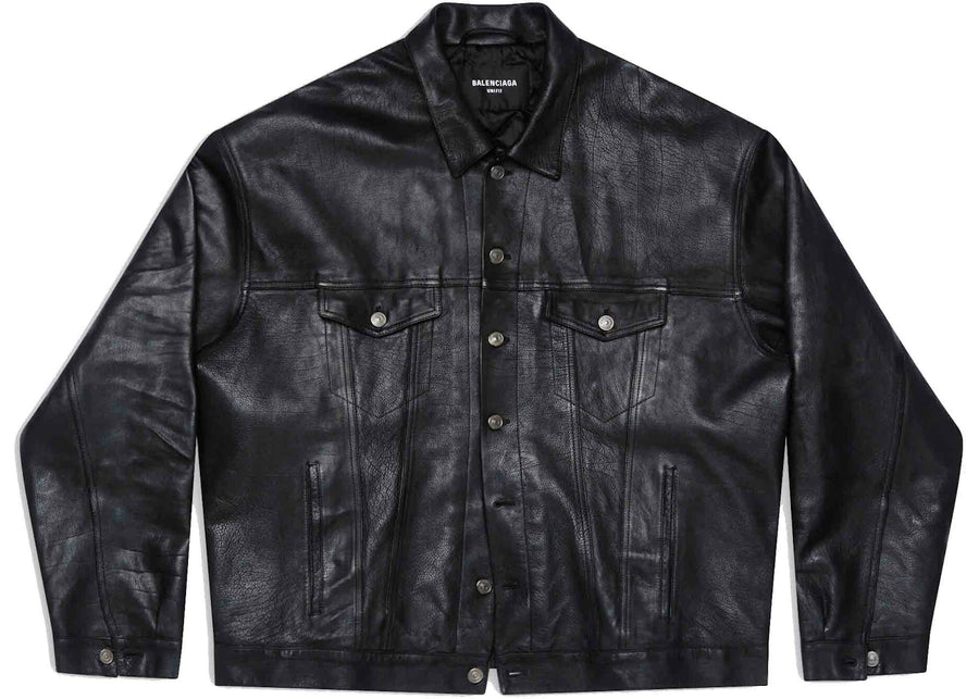 Balenciaga Mens Denim Style Leather Jacket Black