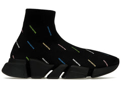 Balenciaga Speed 2.0 AllOver Logo Recycled Knit Black Multicolor