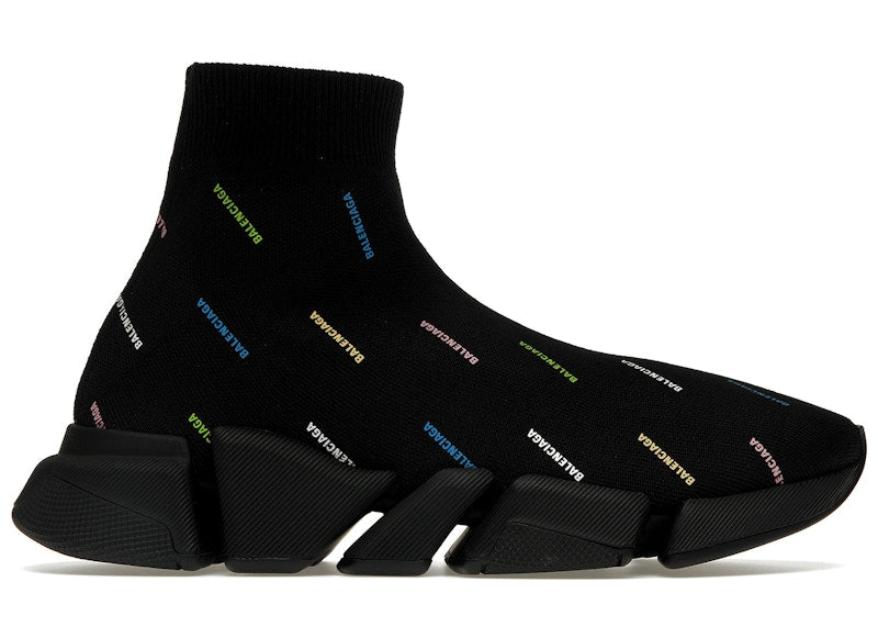 Balenciaga Speed 2.0 AllOver Logo Recycled Knit Black Multicolor