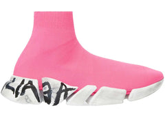 Balenciaga Speed 2.0 Graffiti Recycled Knit Fluo Pink Womens