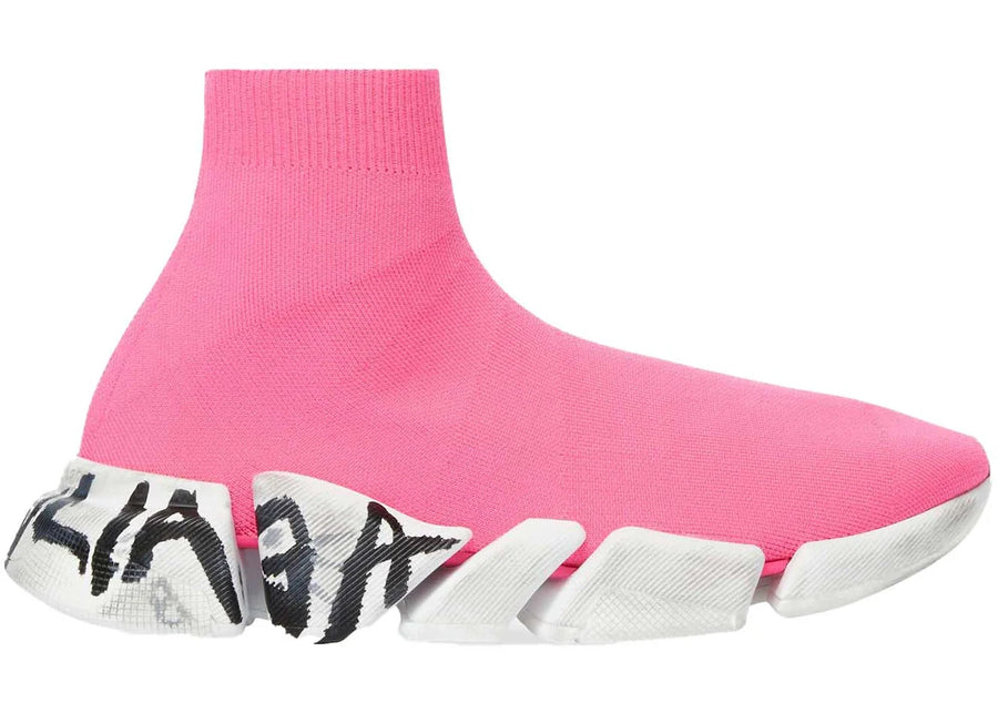 Balenciaga Speed 2.0 Graffiti Recycled Knit Fluo Pink Womens