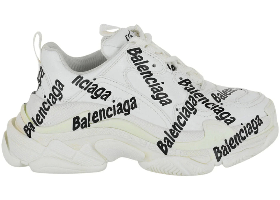 Balenciaga Triple S Allover Logo White Black Womens
