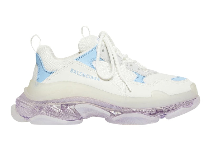 Balenciaga Triple S Clear Sole Leather Free Light Blue Grey Light Purple White (Women's)