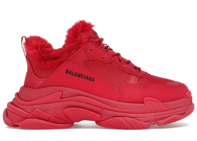 Balenciaga Triple S Faux Fur Burgundy