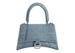 Balenciaga Women's Hourglass Small Handbag Girly Allover Denim Light Blue