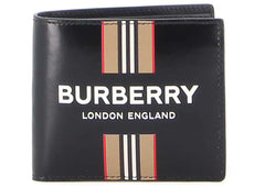 Burberry Bi-Fold Icon Stripe Leather Wallet Black