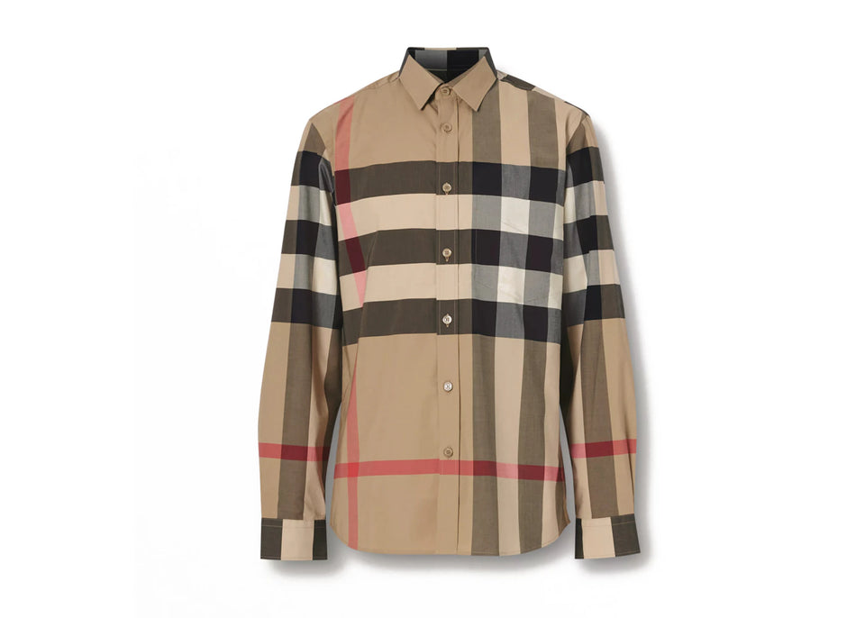 Burberry Check Stretch Cotton Poplin Shirt Archive Beige
