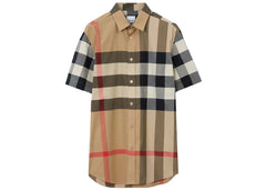 Burberry Check Stretch Poplin Shorts Sleeve Shirt Archive Beige