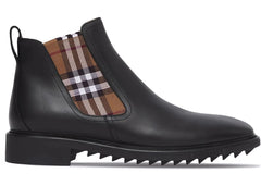 Burberry Check-panel Ankle Boots Black Brown
