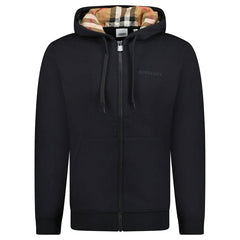 Burberry Hove Check Embroidery Logo Zip Hoodie Black