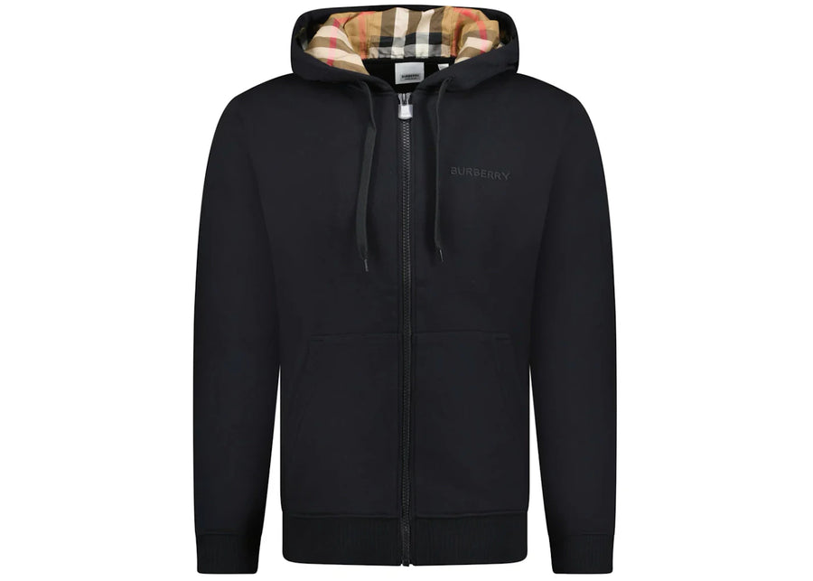 Burberry Hove Check Embroidery Logo Zip Hoodie Black