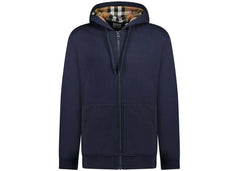 Burberry Hove Check Embroidery Logo Zip Hoodie Navy