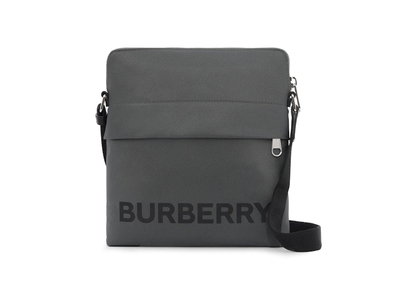 Burberry Logo Print Nylon Crossbody Bag Charcoal Gray