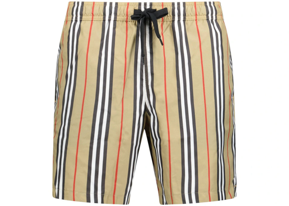 Burberry Striped Check Print Swim Shorts Beige/Brown