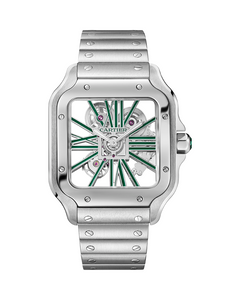 CARTIER SANTOS DE CARTIER, SKELETON, LARGE, MANUAL, STEEL, INTERCHANGEABLE METAL AND LEATHER BRACELETS