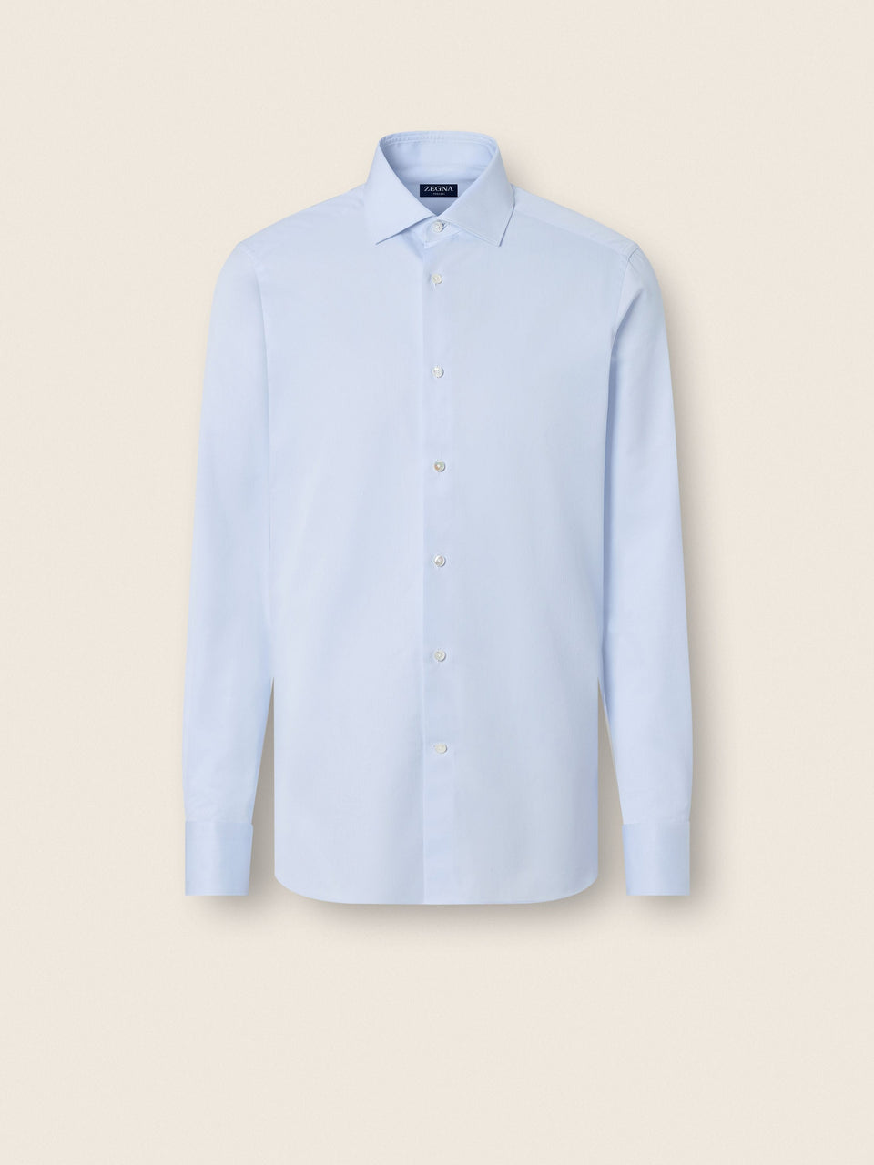Zegna Light Blue Structured Micro-Striped Trecapi Cotton Shirt