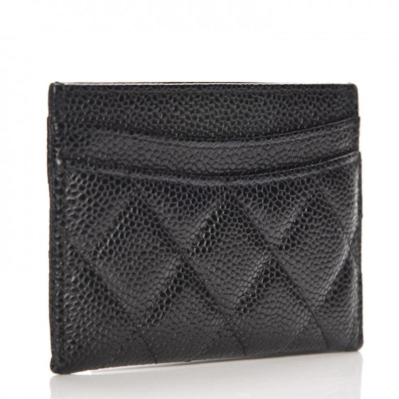 Chanel Classic Card Holder Quilted Caviar Gold-tone Black