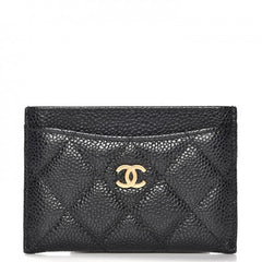 Chanel Classic Card Holder Quilted Caviar Gold-tone Black