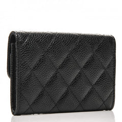 Chanel Flap Card Holder Quilted Caviar Silver-tone Black