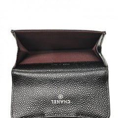 Chanel Flap Card Holder Quilted Caviar Silver-tone Black